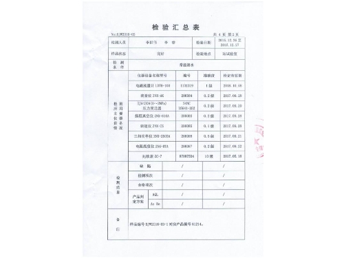 檢驗(yàn)匯總表